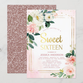 ヴィンテージバラ金ゴールドピンクグリッターSweet sixteen 招待状