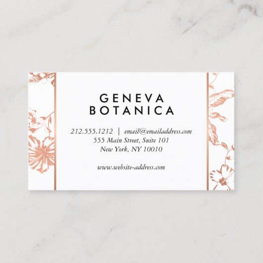 ヴィンテージバラ金ゴールドフローラルパターンのホワイトデザイナー 名刺 (裏面)