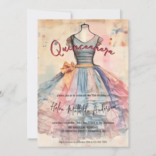 ヴィンテージバラ金ゴールドプリンセスドレスフォトキンセアニェラ 招待状 (正面)