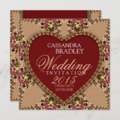 ヴィンテージバラ金ゴールドレース結婚式招待状 招待状 (正面/裏面)