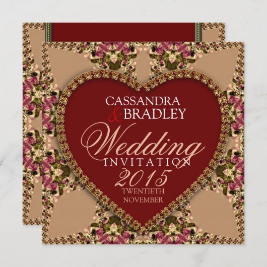 ヴィンテージバラ金ゴールドレース結婚式招待状 招待状 (正面/裏面)