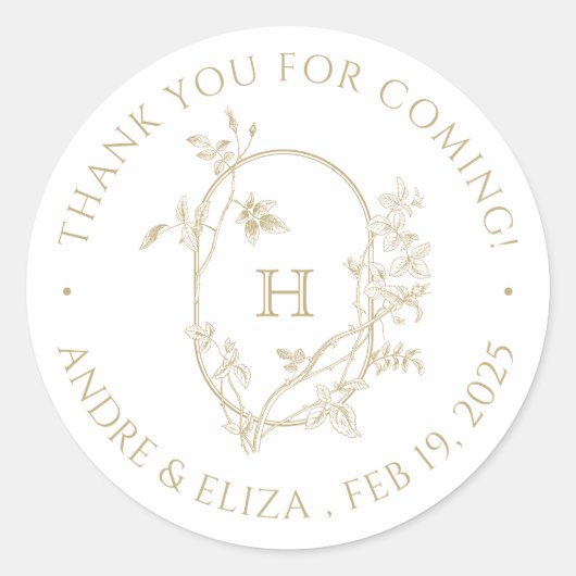 ヴィンテージバラ金ゴールド結婚モノグラムありがとう ラウンドシール (正面)
