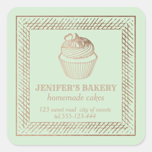 ヴィンテージバラ金ゴールド自家製カップケーキとスイーツ スクエアシール (正面)