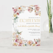 ヴィンテージバラ金ゴールド花ろうそく18誕生日QR 招待状 (正面)