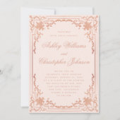 ヴィンテージバラ金ゴールド赤面華美ピンク結婚スクリプト 招待状 (正面)