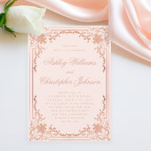 ヴィンテージバラ金ゴールド赤面華美ピンク結婚スクリプト 招待状