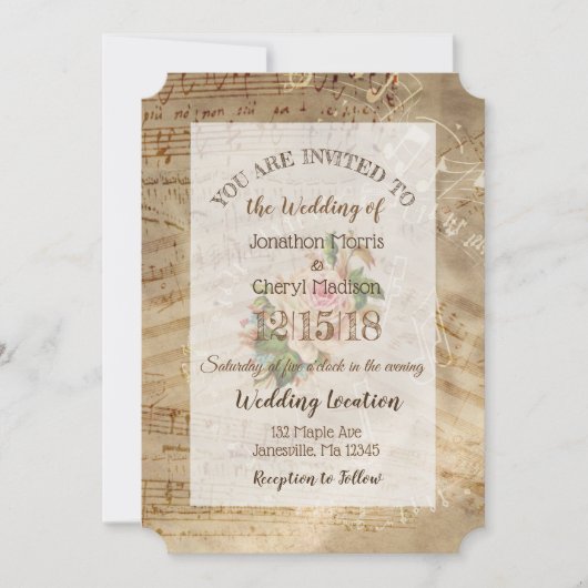 ヴィンテージバラ音結婚音 招待状 (正面)