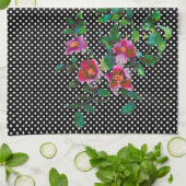 ヴィンテージバラ黒/白ポルカドット キッチンタオル (折り畳み)