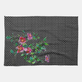 ヴィンテージバラ黒/白ポルカドット キッチンタオル (横)