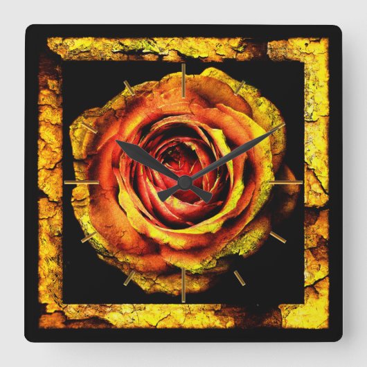 ヴィンテージバラ1壁時計と数字オプション スクエア壁時計 (正面)