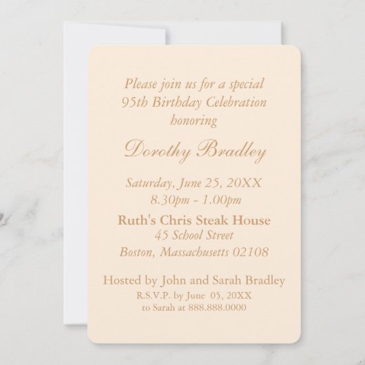 ヴィンテージバラ95番目の誕生祝い招待状 招待状 (裏面)
