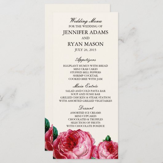 ヴィンテージバラ |の結婚メニュカスタムーのラック メニュー (正面/裏面)