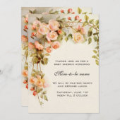 ヴィンテージバラ、アンティーク花、フローラ赤ちゃんシャワー 招待状 (正面/裏面)