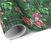 ヴィンテージバラ – グリーンプレイド ラッピングペーパー (ロールコーナー)