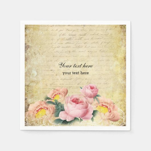 ヴィンテージバラ スタンダードカクテルナプキン (正面)