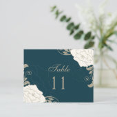 ヴィンテージバラ、ティール（緑がかった色）テーブル番号場所 ポストカード (スタンド正面)