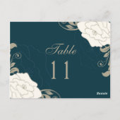 ヴィンテージバラ、ティール（緑がかった色）テーブル番号場所 ポストカード (裏面)