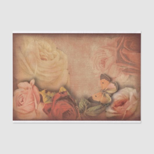 ヴィンテージバラ&バタフライシャビーシック 薄葉紙 (正面)