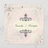 ヴィンテージバラ+ピンク/シフェイクルバー/グレー招待状 招待状 (正面/裏面)