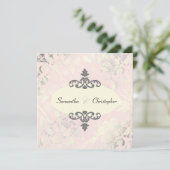 ヴィンテージバラ+ピンク/シフェイクルバー/グレー招待状 招待状 (スタンド正面)