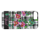 ヴィンテージバラ – ブラックプレイドモノグラムの- Case-Mate iPhoneケース (裏面(横))