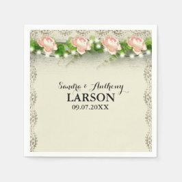 ヴィンテージバラ&レースナ結婚プキン スタンダードカクテルナプキン