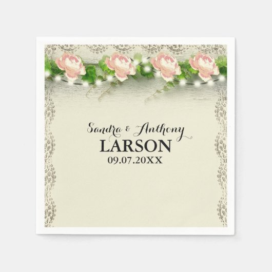 ヴィンテージバラ&レースナ結婚プキン スタンダードカクテルナプキン (正面)