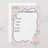 ヴィンテージバラ&レースフレーム – ソフトピンクフローラ 招待状 (正面/裏面)