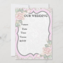 ヴィンテージバラ&レースフレーム – ソフトピンクフローラ 招待状