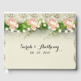 ヴィンテージバラ&レース結婚ズゲストブック ゲストブック