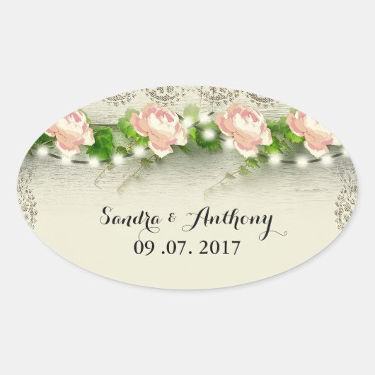 ヴィンテージバラ&レース結婚式招待状シール 楕円形シール (正面)