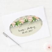 ヴィンテージバラ&レース結婚式招待状シール 楕円形シール (封筒)