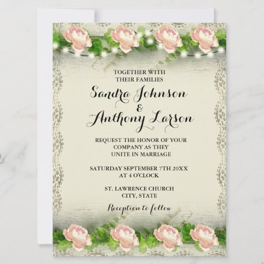 ヴィンテージバラ&レース結婚式招待状 招待状 (正面)