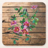 ヴィンテージバラ – 木の板 スクエアペーパーコースター (正面)