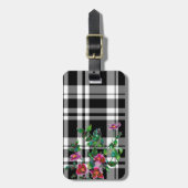 ヴィンテージバラ – 白黒の格子縞 ラゲッジタグ (正面縦)