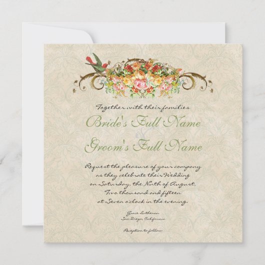 ヴィンテージバラ、結婚式招待状 招待状 (正面)