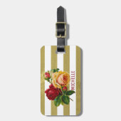 ヴィンテージバラ、金ゴールドストライプラッパーソナライズされたグタグ ラゲッジタグ (正面縦)
