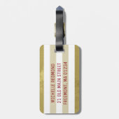 ヴィンテージバラ、金ゴールドストライプラッパーソナライズされたグタグ ラゲッジタグ (裏面縦)