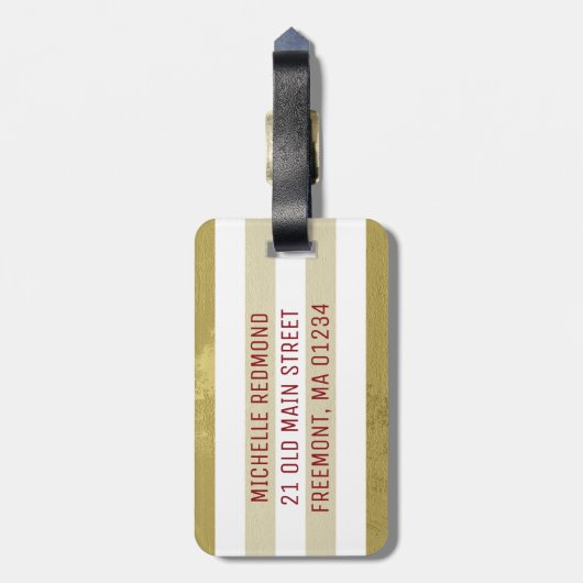 ヴィンテージバラ、金ゴールドストライプラッパーソナライズされたグタグ ラゲッジタグ (裏面縦)