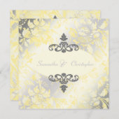 ヴィンテージバラ+黄色/灰色招待状 招待状 (正面/裏面)