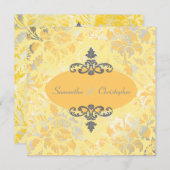 ヴィンテージバラ+黄色/灰色招待状 招待状 (正面/裏面)