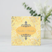 ヴィンテージバラ+黄色/灰色招待状 招待状 (スタンド正面)