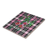 ヴィンテージバラ – 黒とピンクの格子模様 タイル (側面)