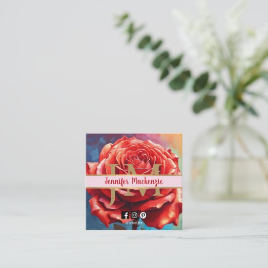 ヴィンテージバラAI生成フローラデザイン スクエア名刺 (スタンド正面)