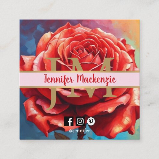 ヴィンテージバラAI生成フローラデザイン スクエア名刺 (正面)