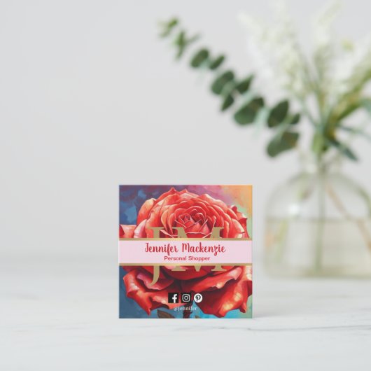 ヴィンテージバラAI生成フローラデザイン スクエア名刺 (スタンド正面)