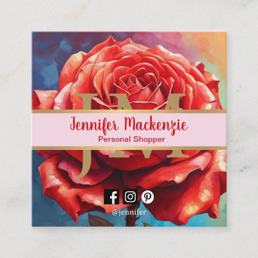 ヴィンテージバラAI生成フローラデザイン スクエア名刺 (正面)