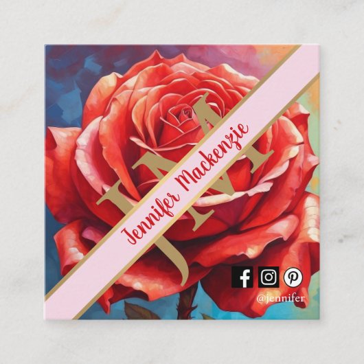 ヴィンテージバラAI生成フローラデザイン スクエア名刺 (正面)