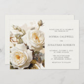 ヴィンテージバラQRコードRSVPフローラ結婚 招待状 (正面/裏面)