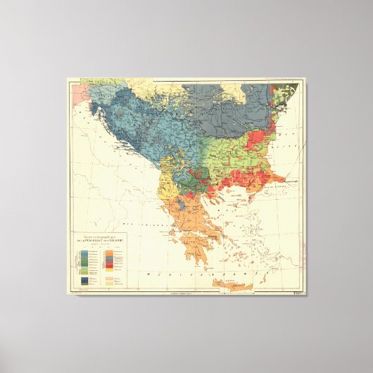 ヴィンテージバルカンの地図（1918年） キャンバスプリント (正面)